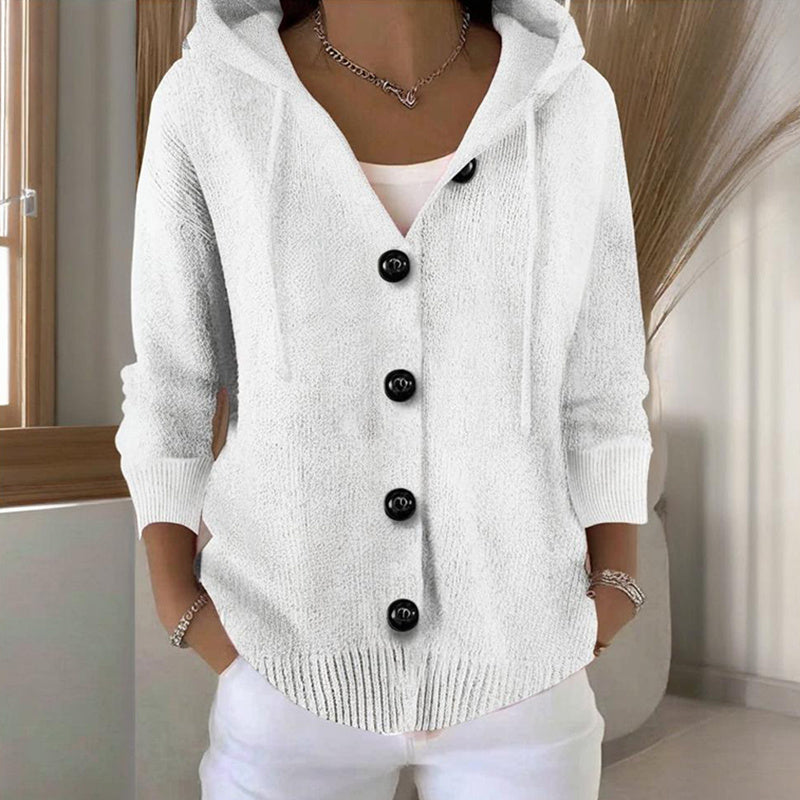 Button-Front Hooded Knit Cardigan