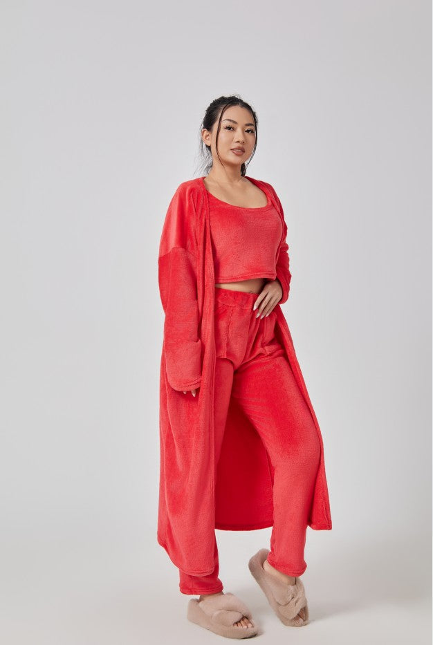 Three-Piece Soft Knit Lounge Set with Cardigan