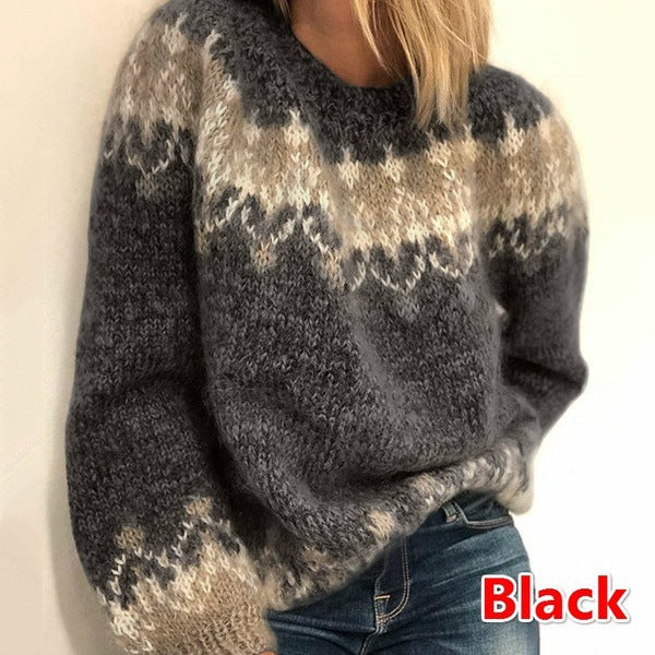 Casual Jacquard Knit Pullover Sweater