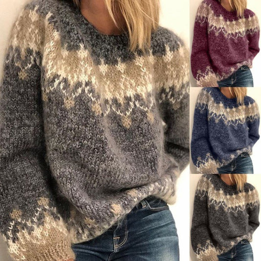Casual Jacquard Knit Pullover Sweater