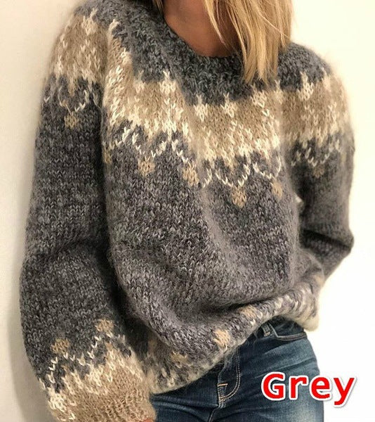 Casual Jacquard Knit Pullover Sweater