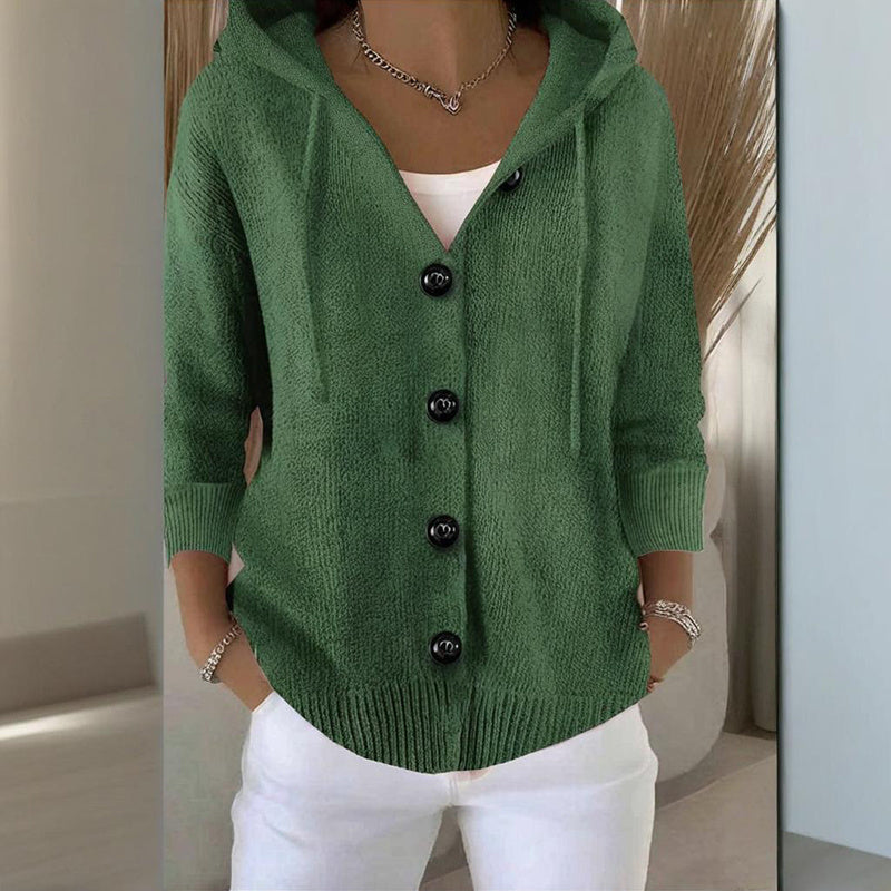 Button-Front Hooded Knit Cardigan