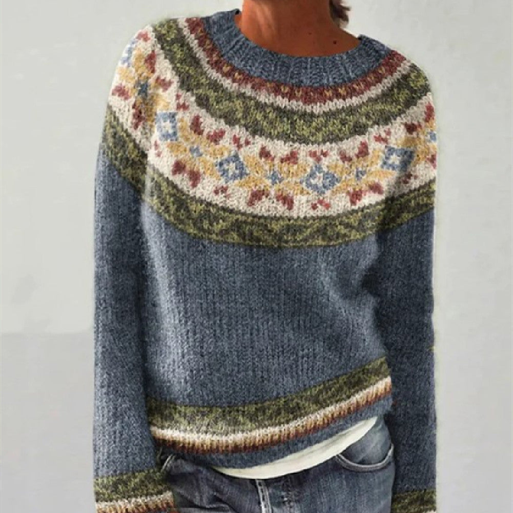 Nordic Pattern Knit Pullover Sweater