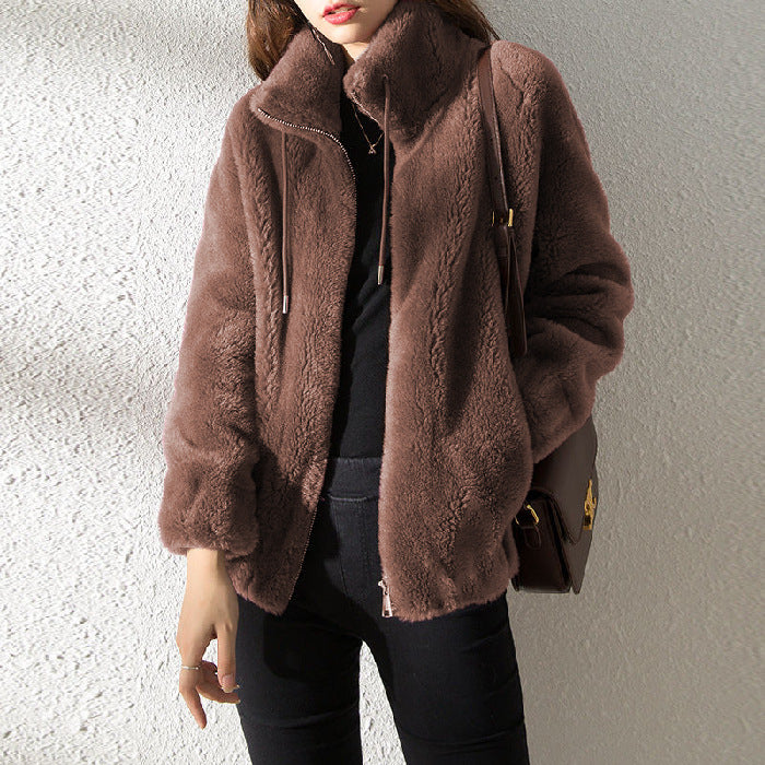 Double-Faced Fleece High-Neck Zip Jacket