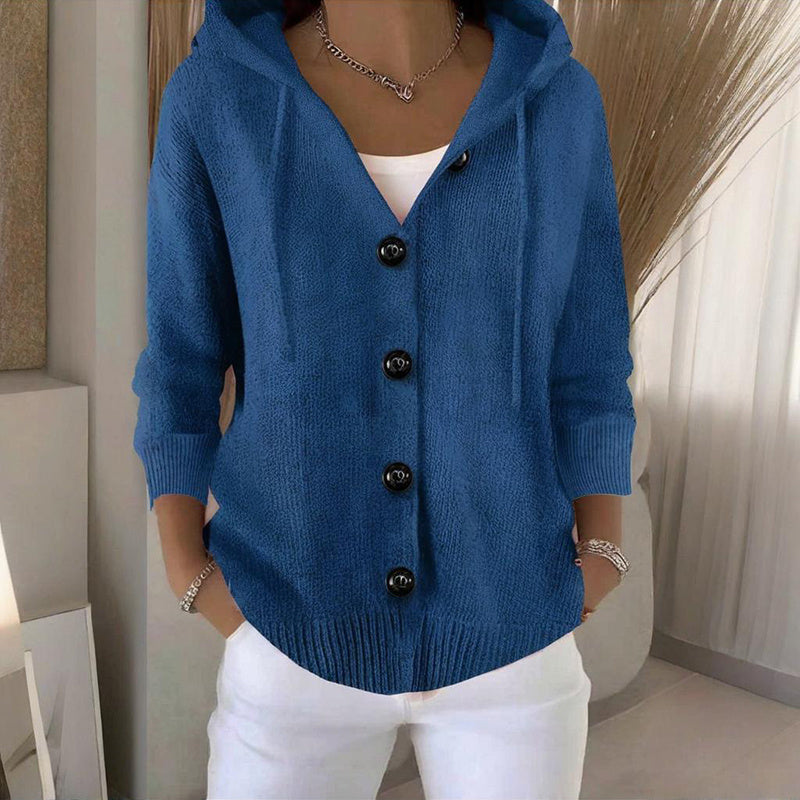 Button-Front Hooded Knit Cardigan