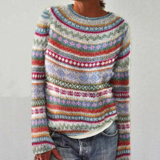 Nordic Pattern Knit Pullover Sweater
