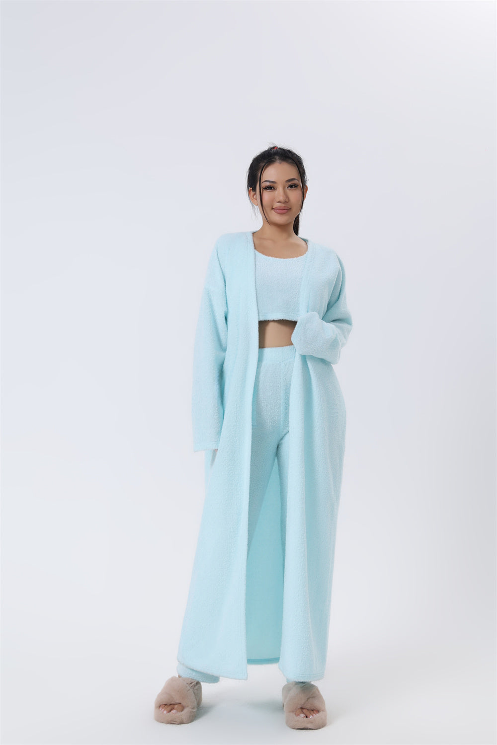 Three-Piece Soft Knit Lounge Set with Cardigan