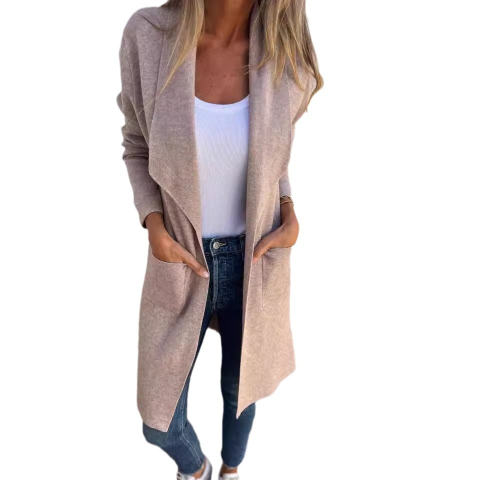 Mid-Length Lapel Knit Cardigan Coat