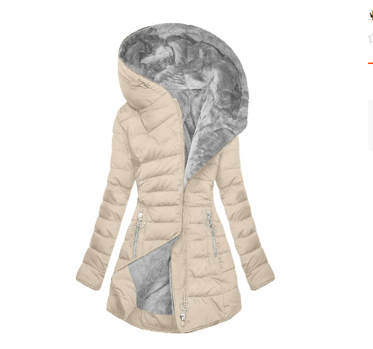 Plush Fleece-Lined Hooded Mid-Length Coat