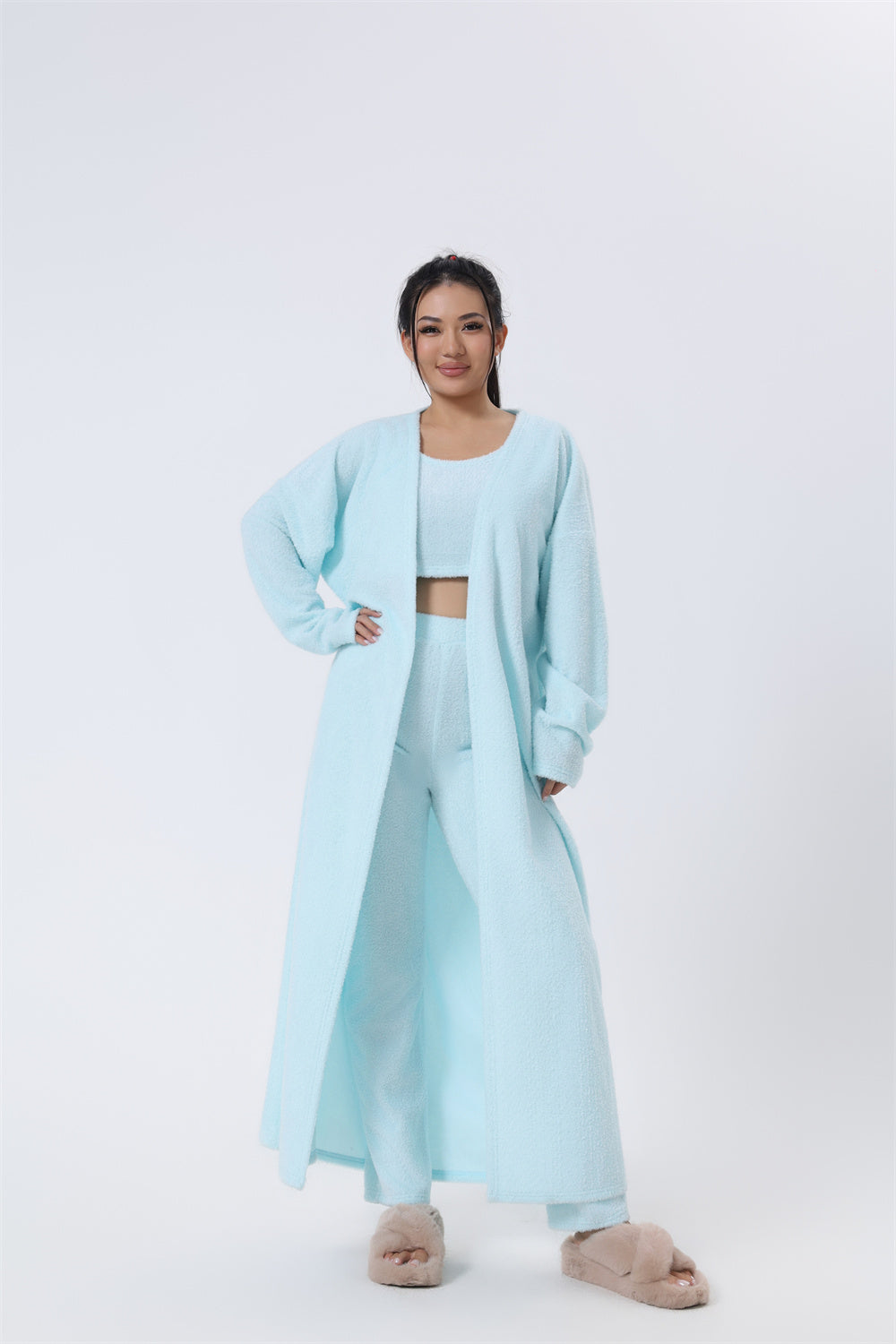 Three-Piece Soft Knit Lounge Set with Cardigan