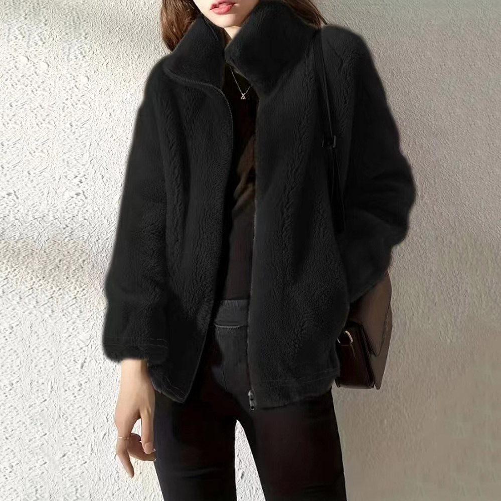 Double-Faced Fleece High-Neck Zip Jacket