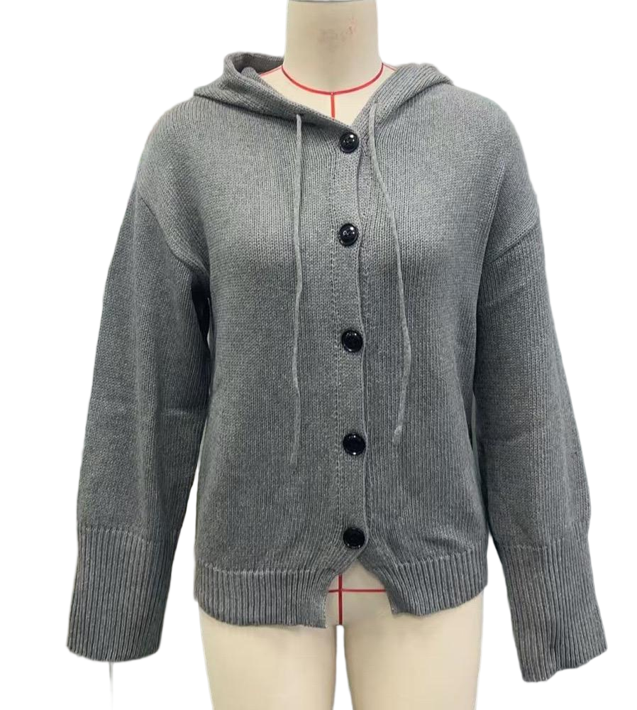 Button-Front Hooded Knit Cardigan