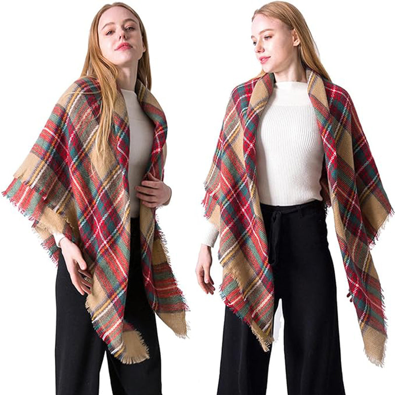 Plaid Tassel Blanket Scarf Wrap