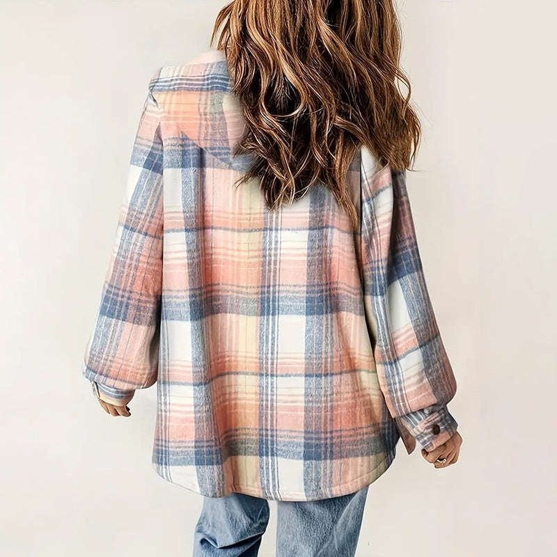 Plaid Button-Up Fleece-Lined Hooded Jacket