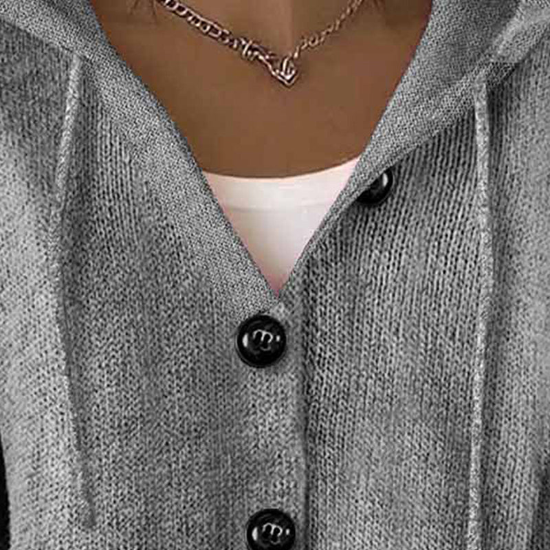 Button-Front Hooded Knit Cardigan