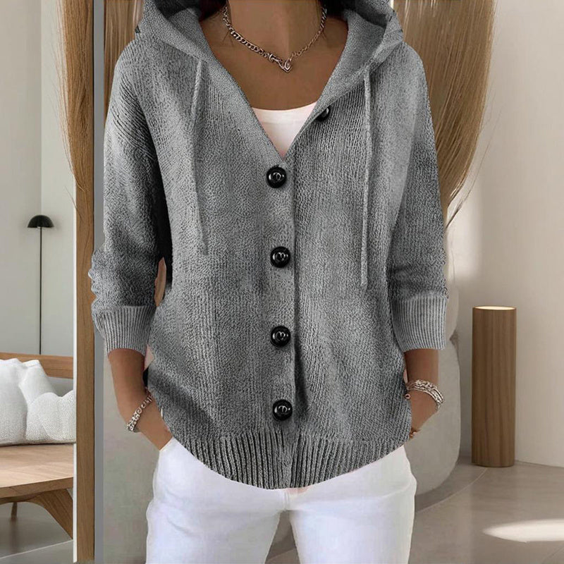 Button-Front Hooded Knit Cardigan