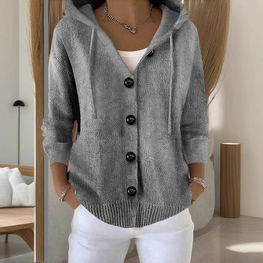 Button-Front Hooded Knit Cardigan