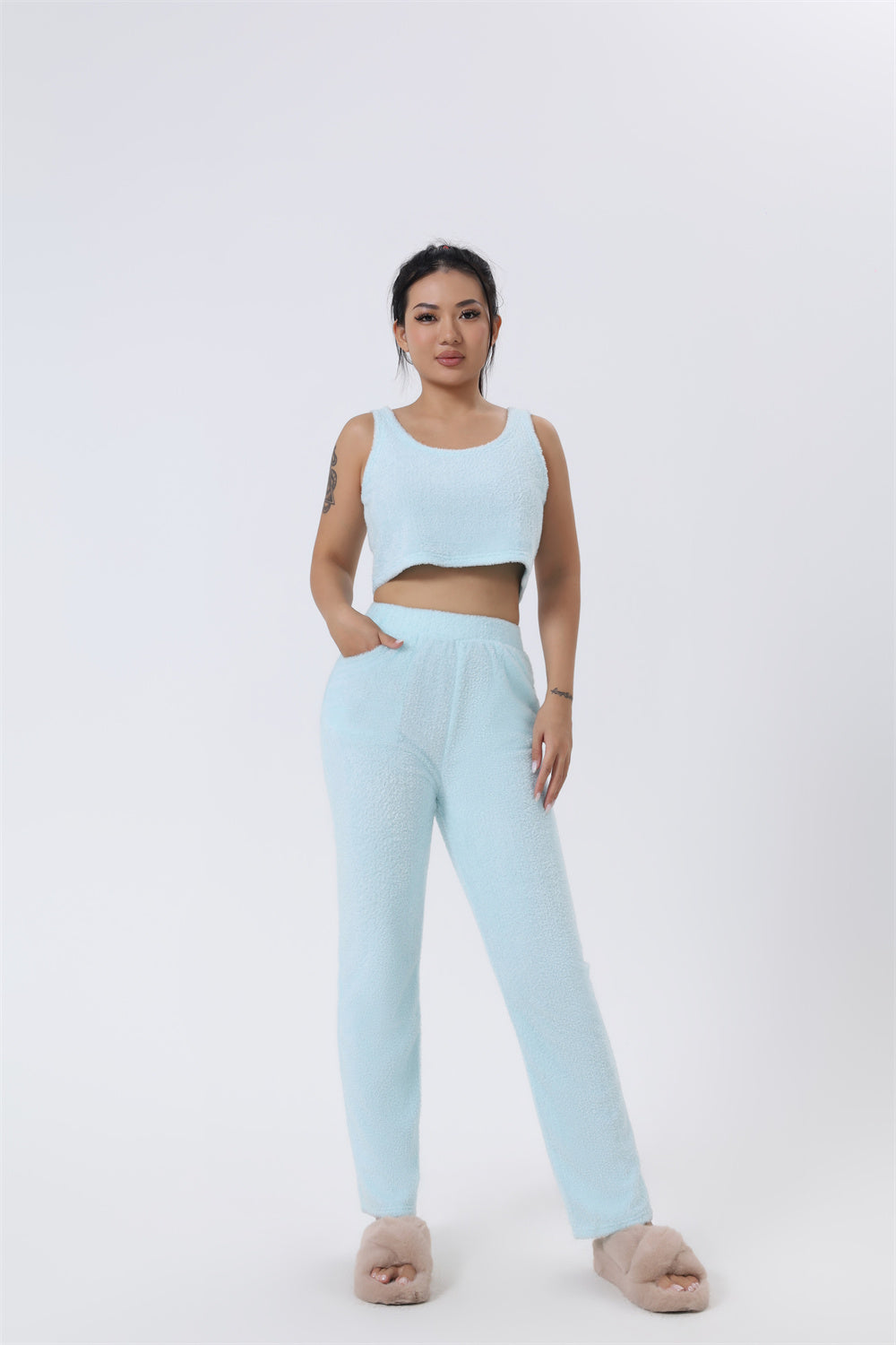 Three-Piece Soft Knit Lounge Set with Cardigan