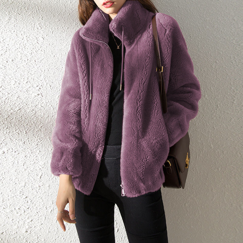 Double-Faced Fleece High-Neck Zip Jacket