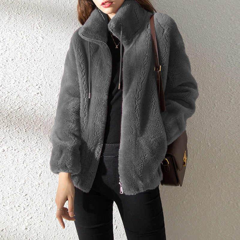 Double-Faced Fleece High-Neck Zip Jacket