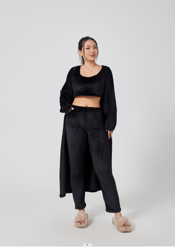 Three-Piece Soft Knit Lounge Set with Cardigan
