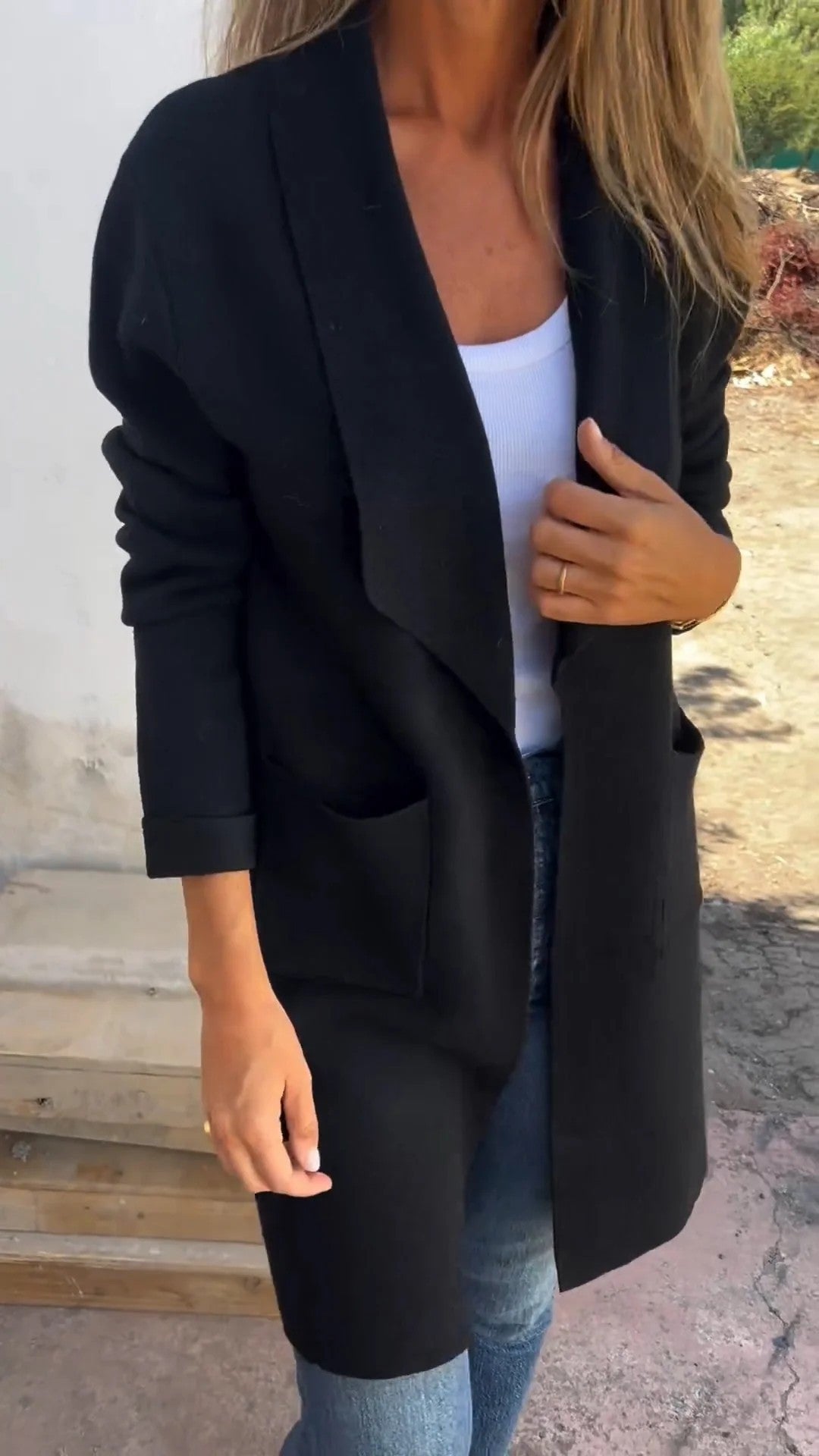 Mid-Length Lapel Knit Cardigan Coat