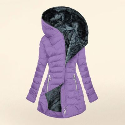 Plush Fleece-Lined Hooded Mid-Length Coat