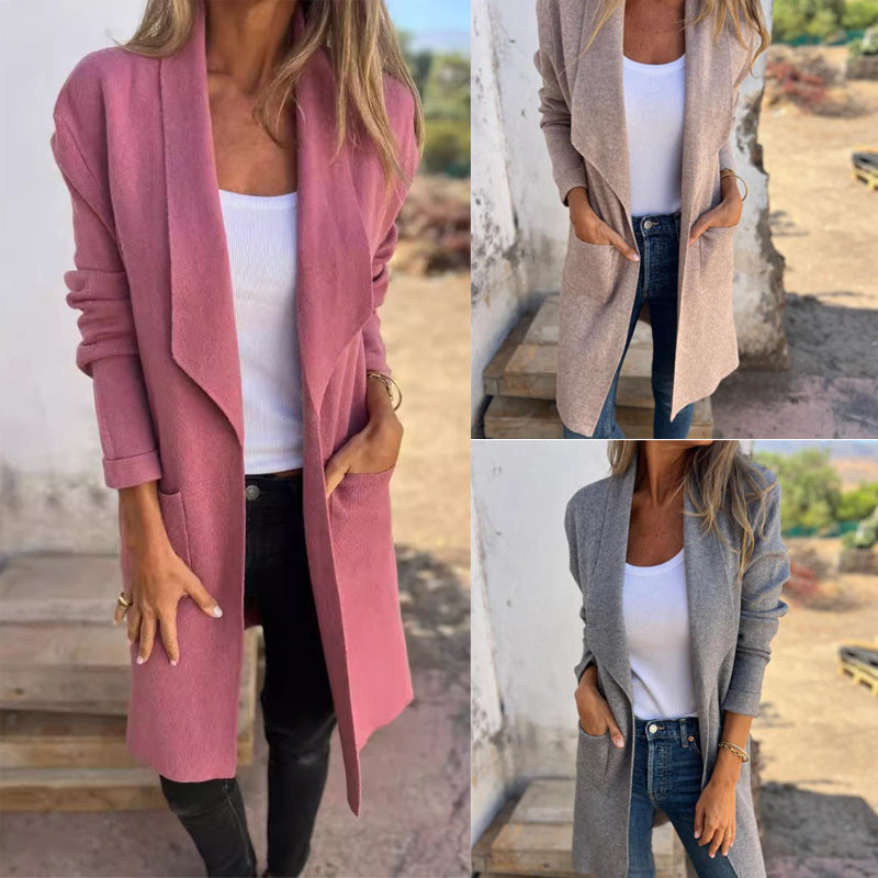 Mid-Length Lapel Knit Cardigan Coat
