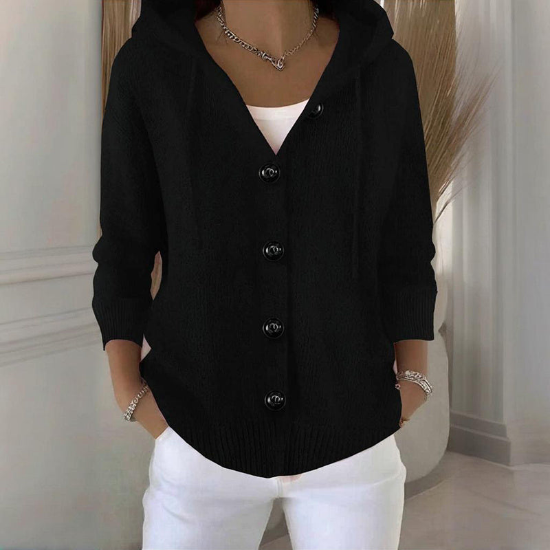 Button-Front Hooded Knit Cardigan