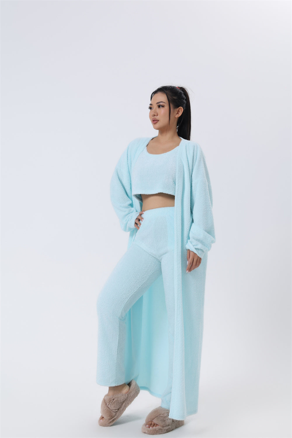 Three-Piece Soft Knit Lounge Set with Cardigan