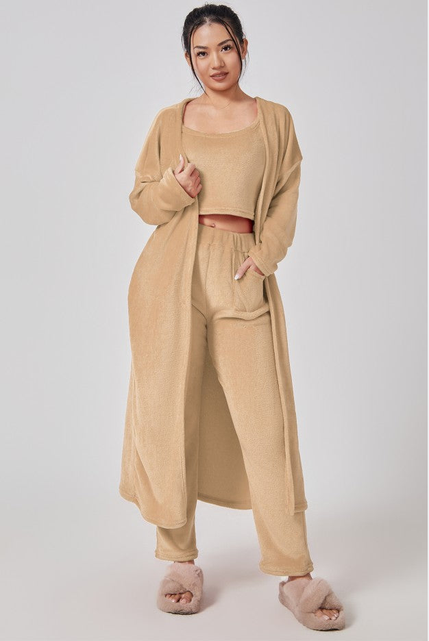 Three-Piece Soft Knit Lounge Set with Cardigan
