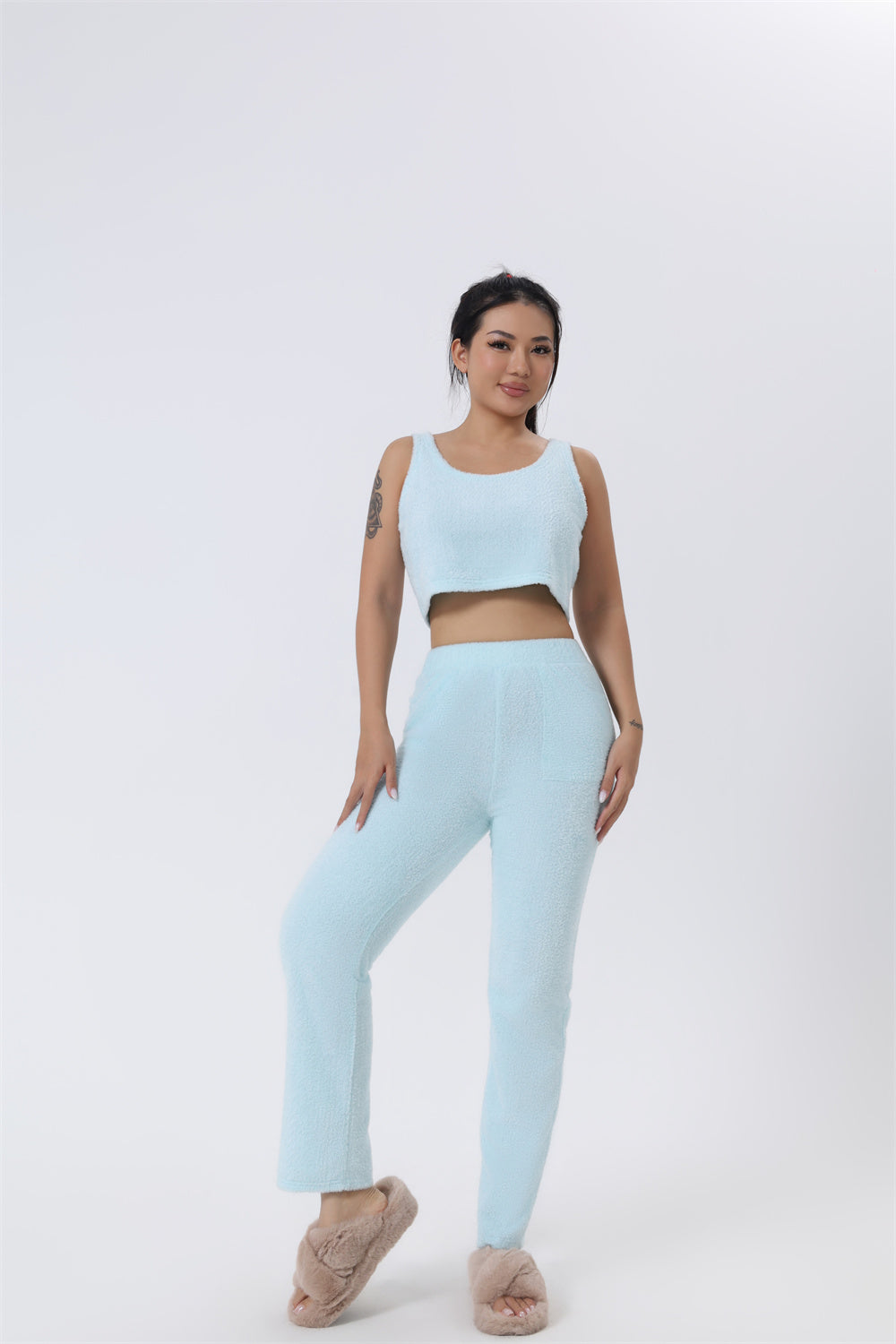 Three-Piece Soft Knit Lounge Set with Cardigan