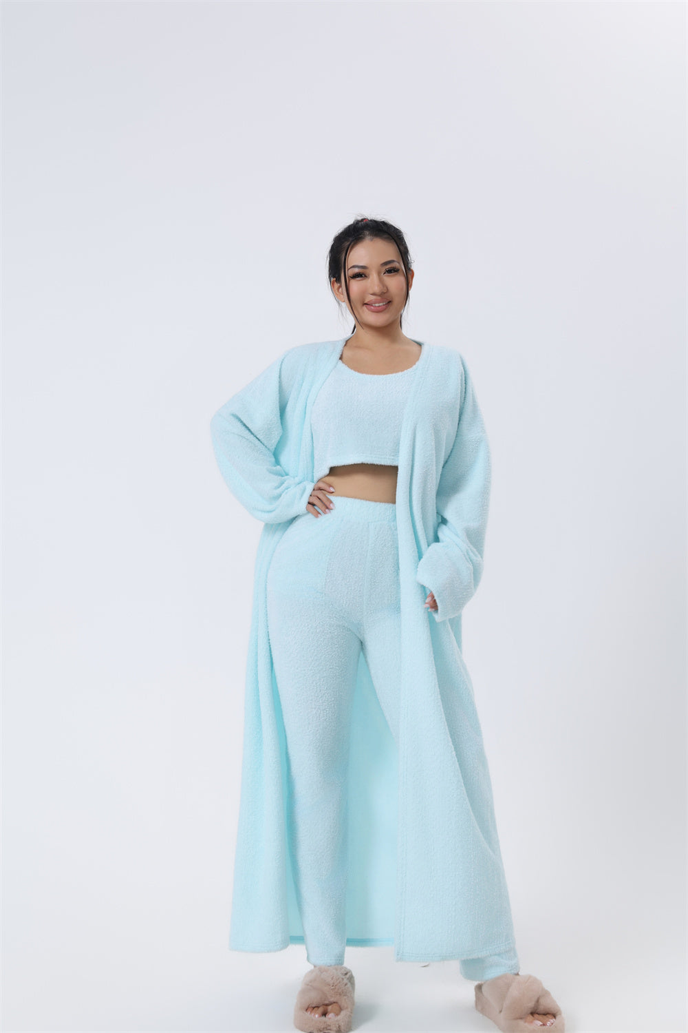 Three-Piece Soft Knit Lounge Set with Cardigan