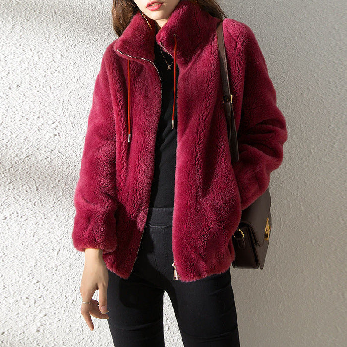 Double-Faced Fleece High-Neck Zip Jacket