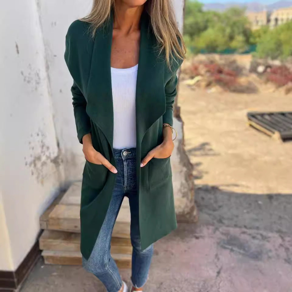 Mid-Length Lapel Knit Cardigan Coat