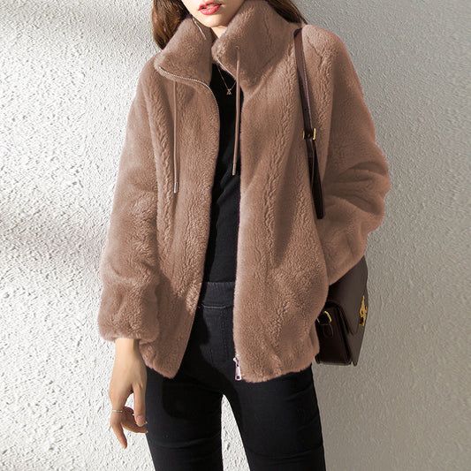 Double-Faced Fleece High-Neck Zip Jacket