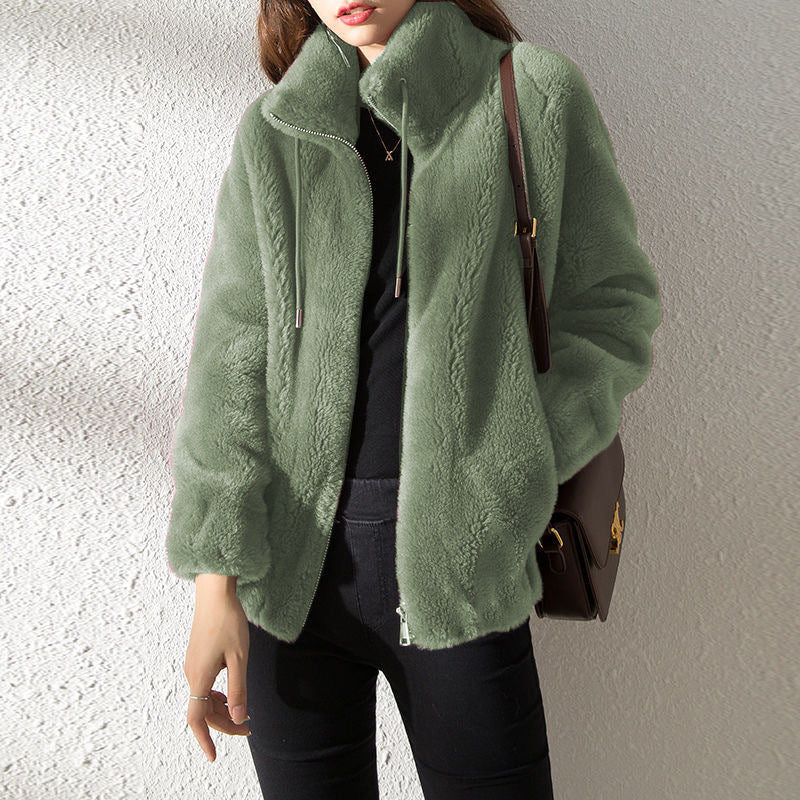 Double-Faced Fleece High-Neck Zip Jacket