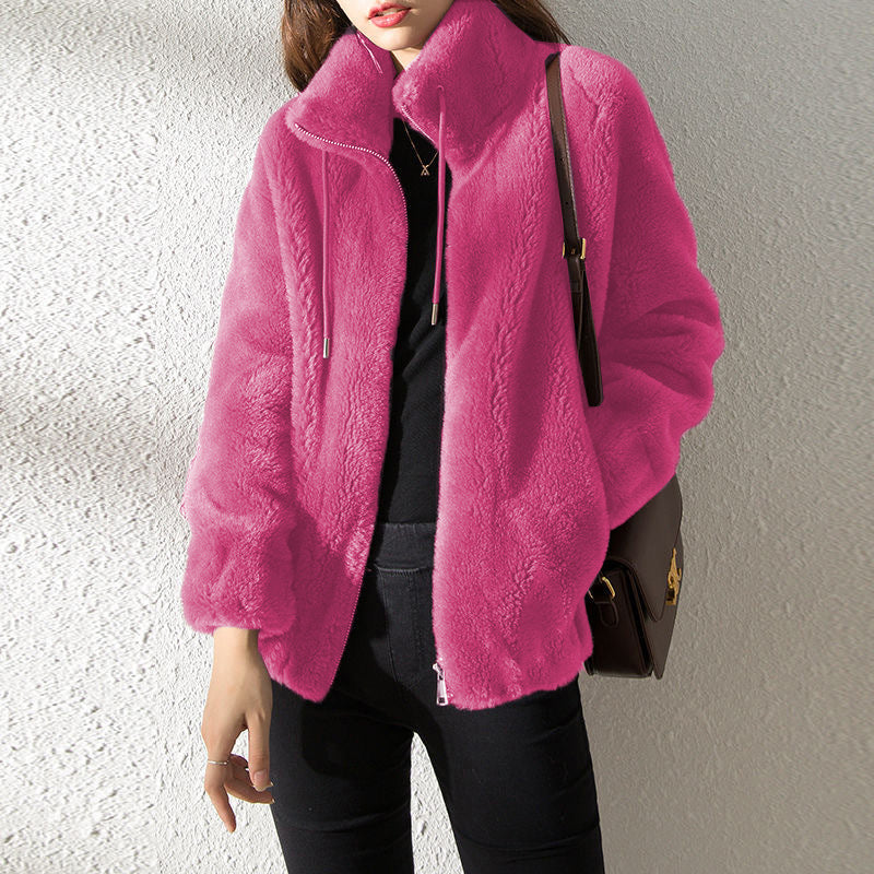 Double-Faced Fleece High-Neck Zip Jacket