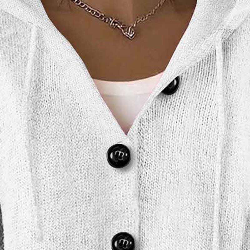 Button-Front Hooded Knit Cardigan