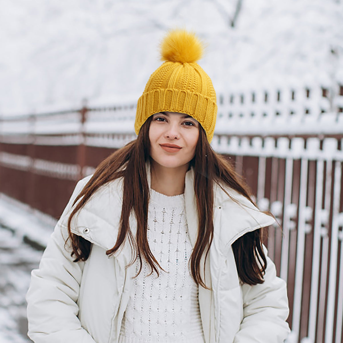 Satin-Lined Knit Beanie with Faux Fur Pom
