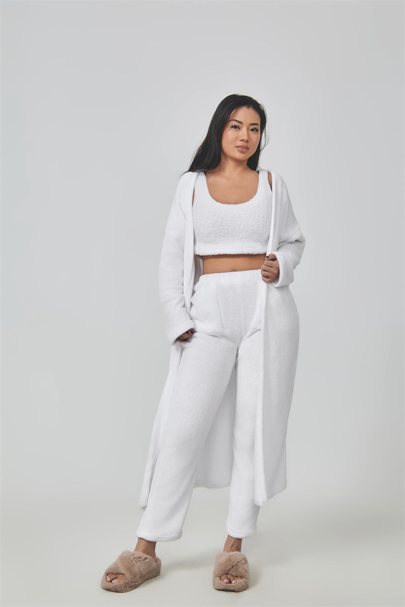 Three-Piece Soft Knit Lounge Set with Cardigan